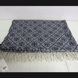 Tory Burch Women's One Size T-Monogram Jacquard VIP Wool Blanket Wrap Blue